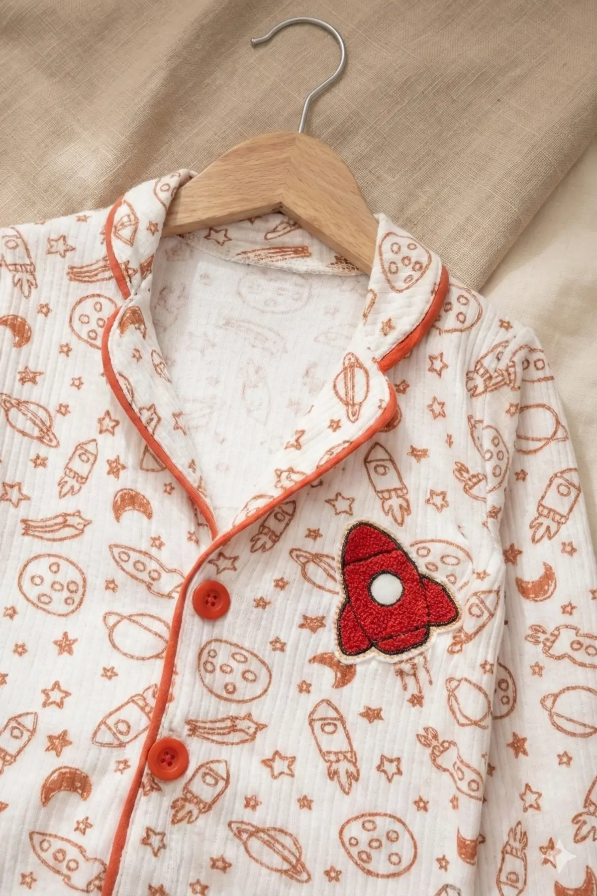 Galaksi Roket Nakışlı % 100 Pamuk Yakalı Erkek Çocuk Pijama Takımı