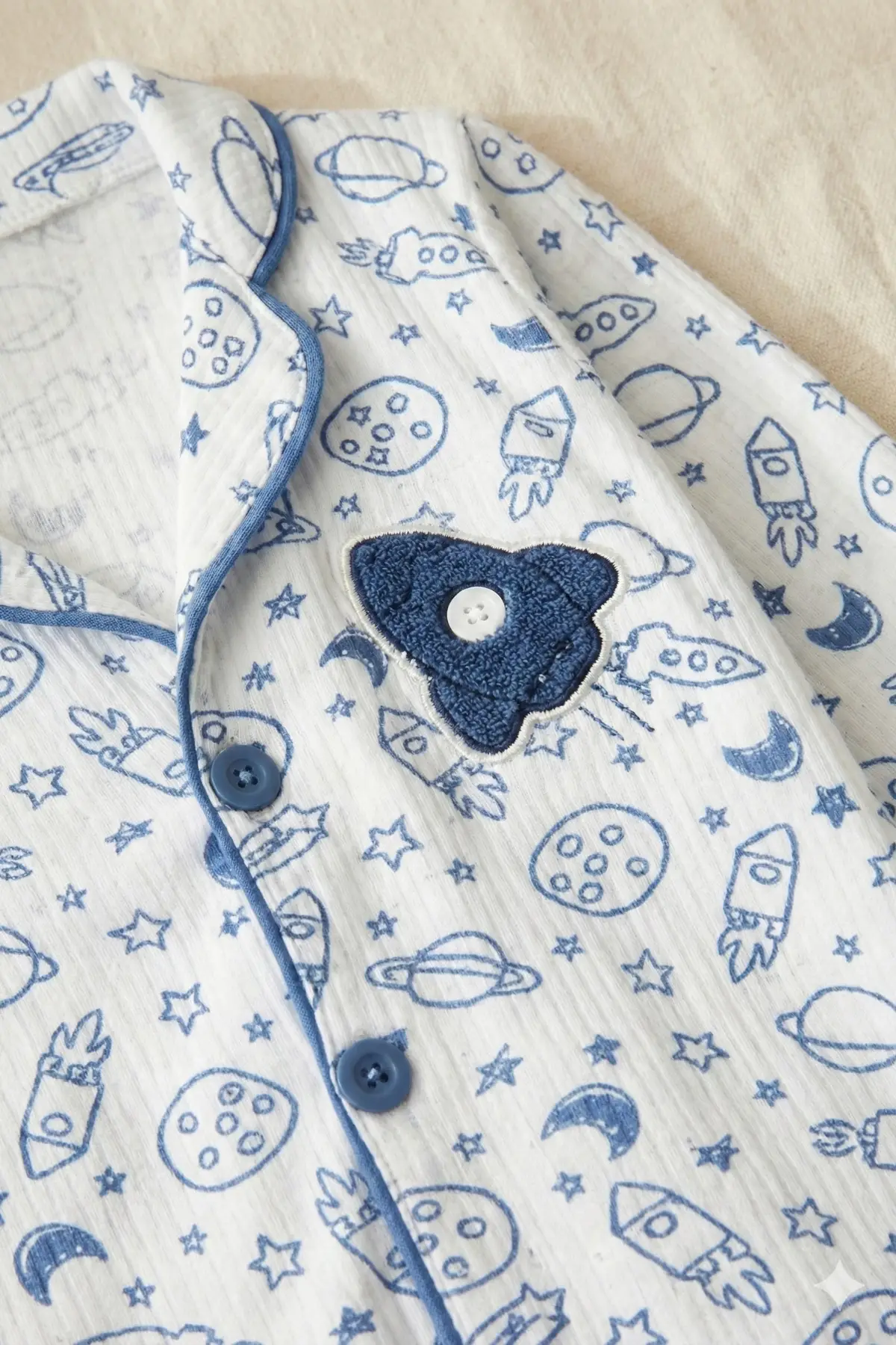 Galaksi Roket Nakışlı % 100 Pamuk Yakalı Erkek Çocuk Pijama Takımı