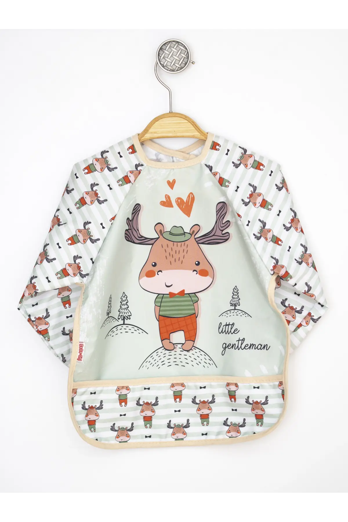 Geyik Desenli Sıvı Geçirmez Uzun Kollu Unisex Bebek Mama ve Aktivite Önlüğü 6-24 Ay