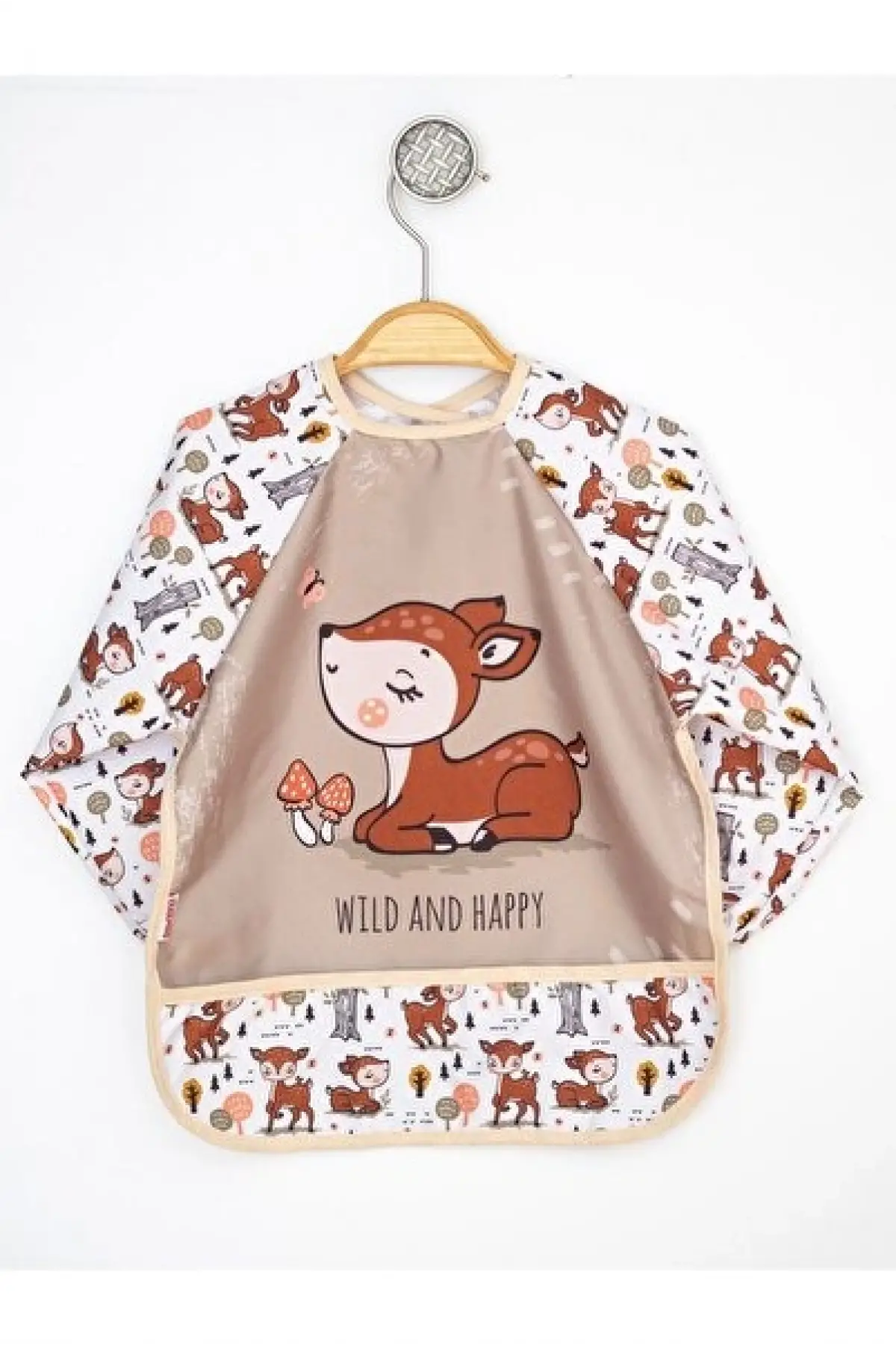 Karaca Desenli Sıvı Geçirmez Uzun Kollu Unisex Bebek Mama ve Aktivite Önlüğü 6-24 Ay