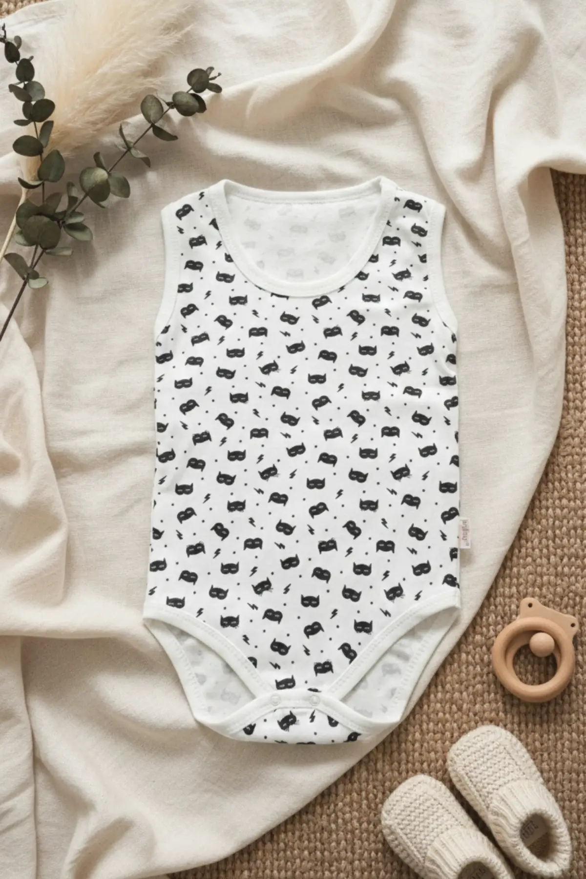 Maske Desenli Kolsuz % 100 Pamuk Erkek Çıtçıtlı Body