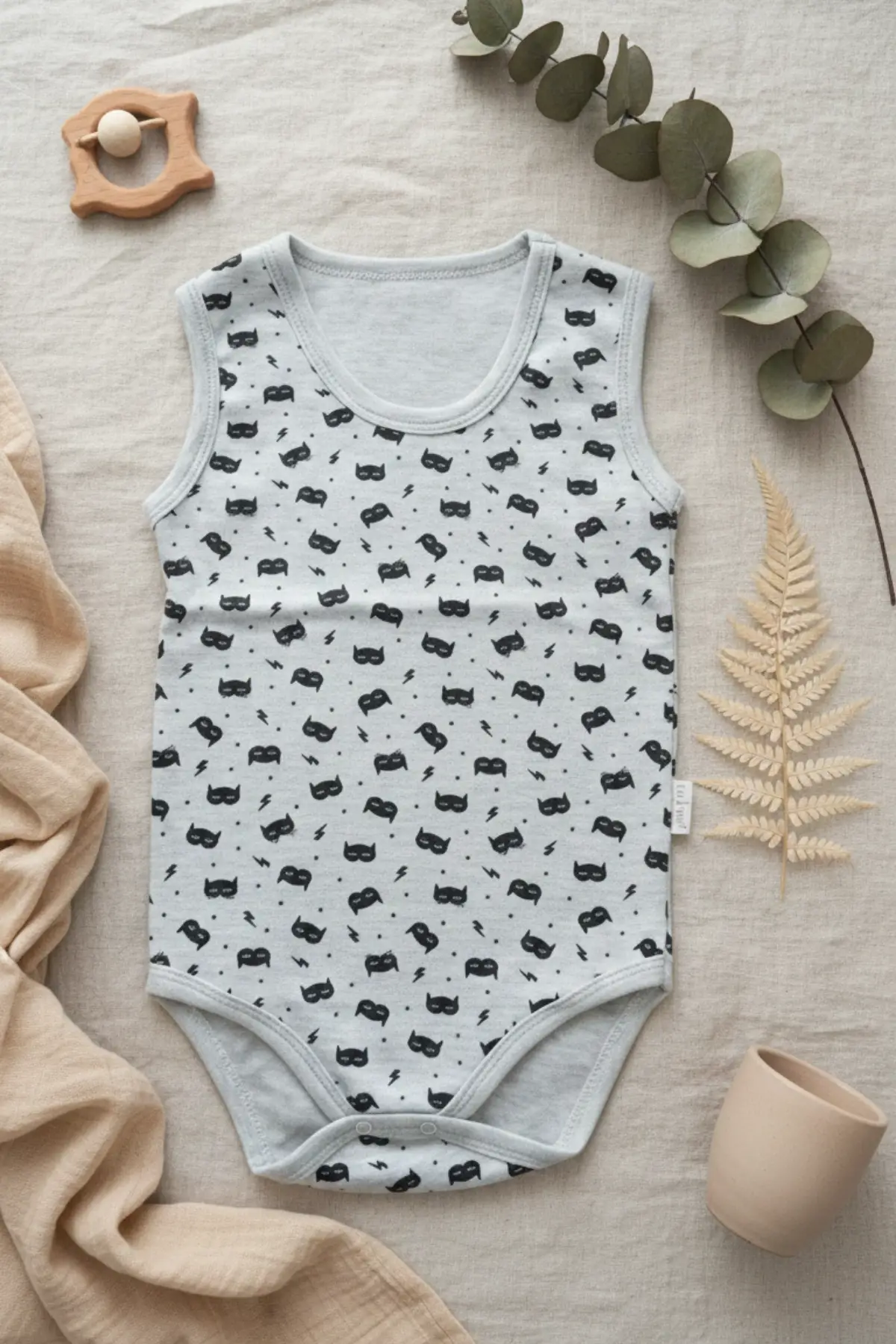 Maske Desenli Kolsuz % 100 Pamuk Erkek Çıtçıtlı Body