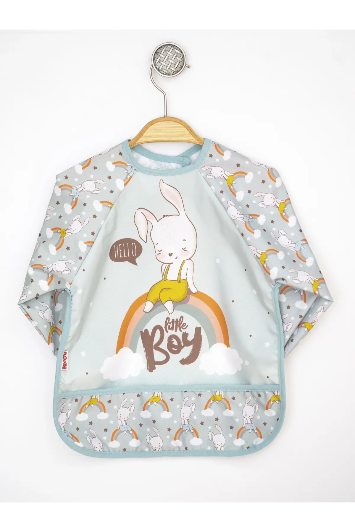 Tavşan Desenli Sıvı Geçirmez Uzun Kollu Unisex Bebek Mama ve Aktivite Önlüğü 6-24 Ay