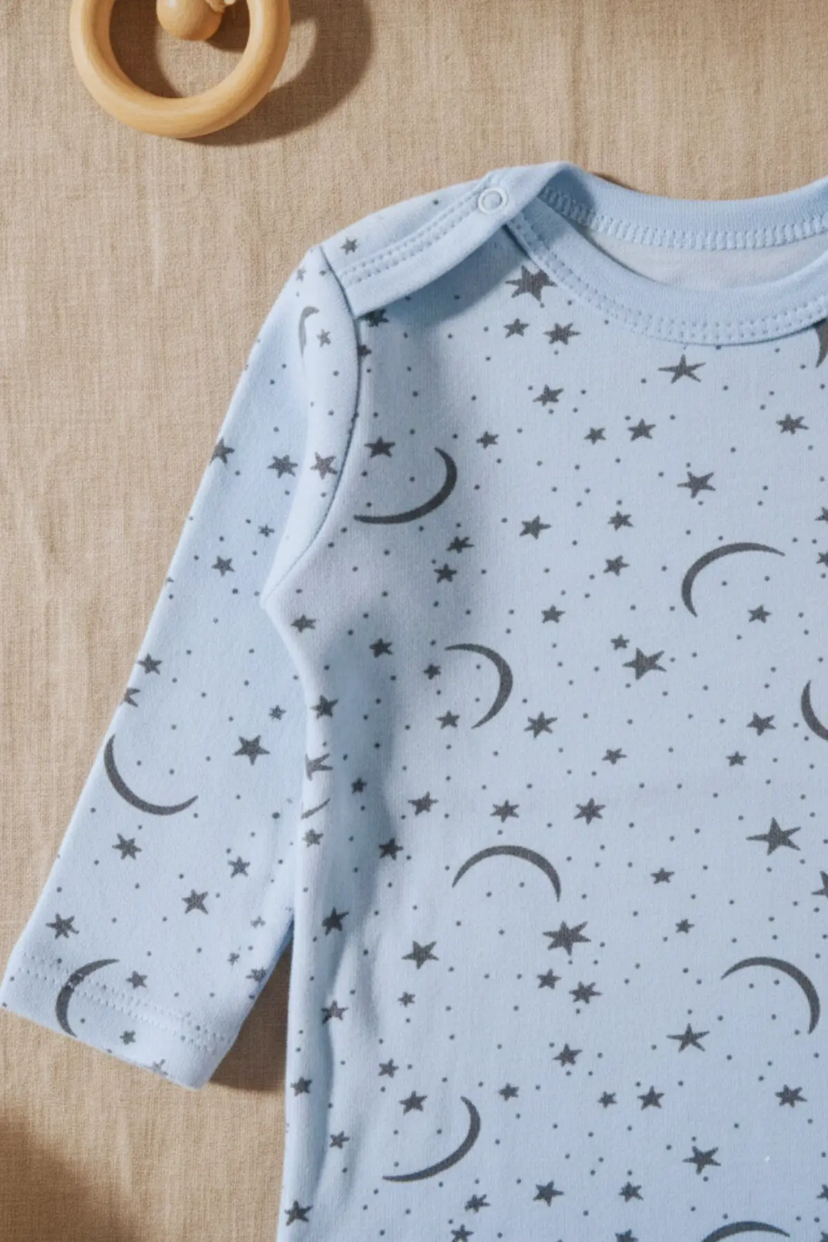 Yıldız Desenli Uzun Kollu % 100 Pamuk Erkek Çıtçıtlı Body