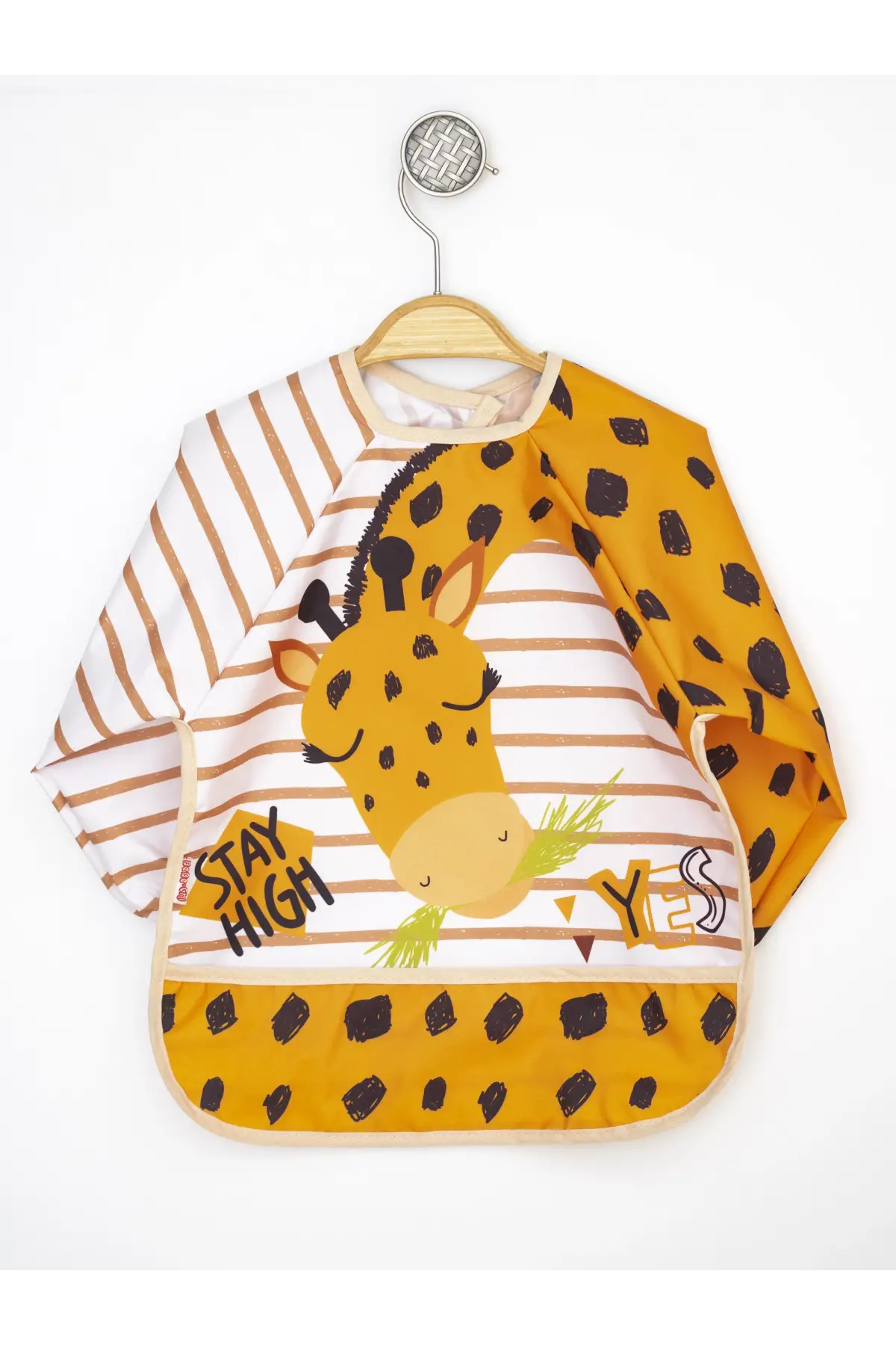 Zürafa Desenli Sıvı Geçirmez Uzun Kollu Unisex Bebek Mama ve Aktivite Önlüğü 6-24 Ay