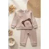 Ayıcık Nakışlı % 100 Pamuk 2li Erkek Bebek Takım