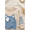 Kedi Desenli Pamuklu 2li Erkek Bebek Takım
