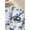 Araba Nakışlı % 100 Pamuk Yakalı Erkek Çocuk Pijama Takımı