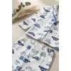 Araba Nakışlı % 100 Pamuk Yakalı Erkek Çocuk Pijama Takımı