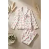 Gül Nakışlı % 100 Pamuk Kız Çocuk Pijama Takımı