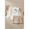 İncili Scuba Şort Etekli Uzun Kol Bodyli Kız Çocuk İkili Takım