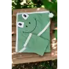Kurbağa Nakışlı Unisex Şapka Ve Keseli Bebek Banyo Havlusu