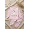 Taçlı Fil Desenli % 100 Pamuk Kız Çocuk Pijama Takımı