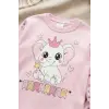Taçlı Fil Desenli % 100 Pamuk Kız Çocuk Pijama Takımı