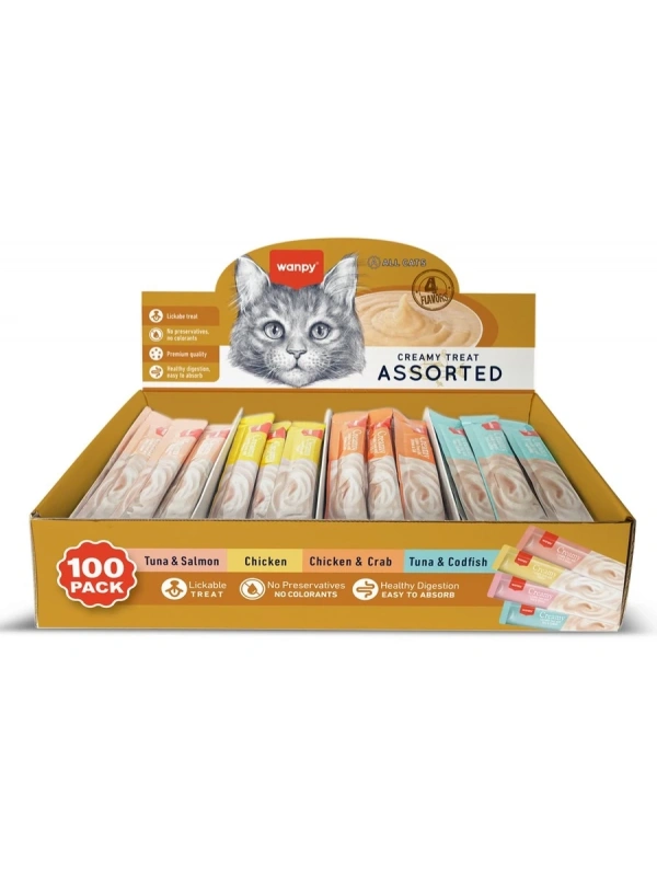 Wanpy Karışık 4 Lezzetli 100x14 gr Krema Kedi Ödül Maması