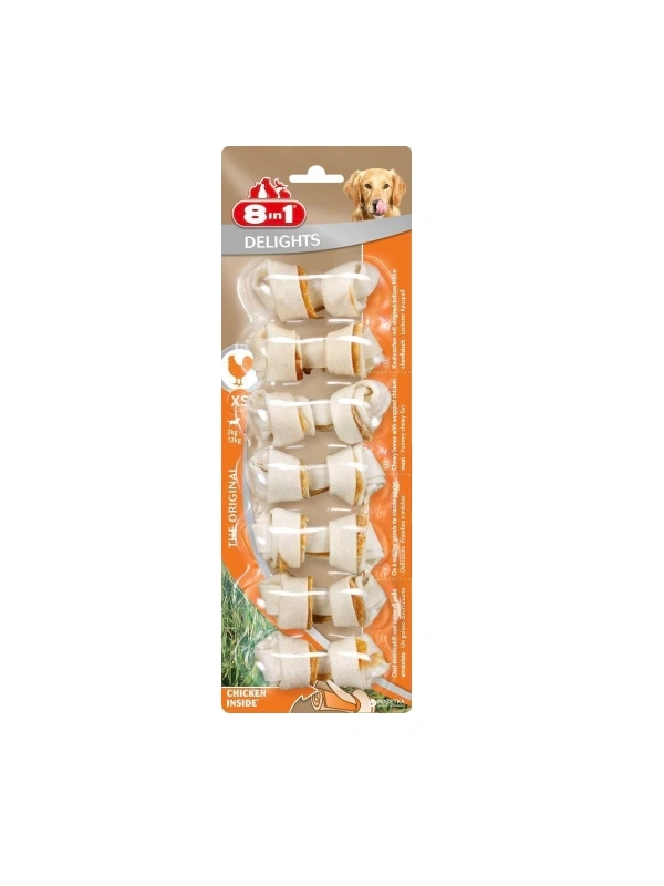 8İn1 Delights Bones Ağız Bakımı İçin Tavuklu Düğümlü Köpek Kemiği (7Li) [Xs] 84Gr