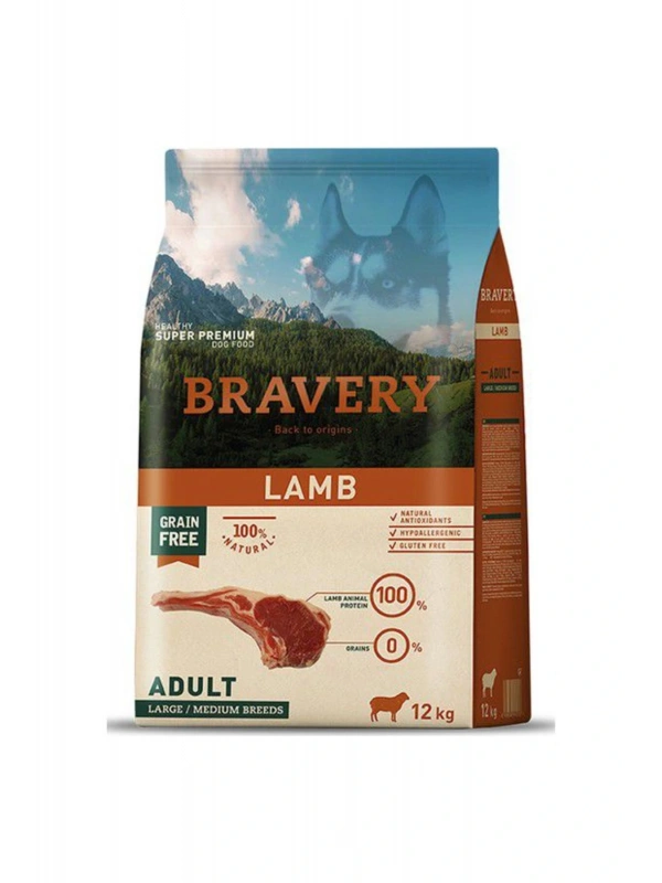 Bravery Kuzulu Orta ve Büyük Irk Tahılsız Yetişkin Köpek Maması 12 Kg