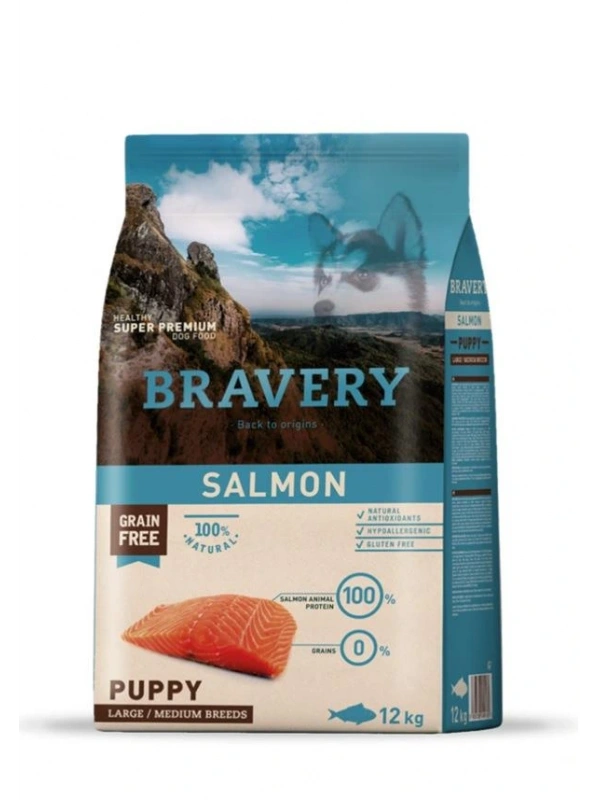 Bravery Puppy Medium/Large Somonlu Tahılsız Yavru Köpek Maması 12Kg