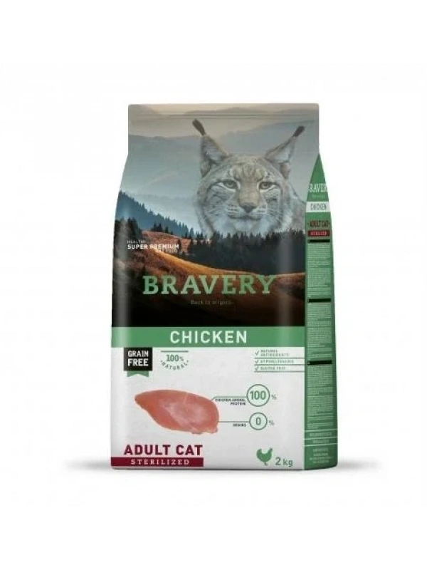 Bravery Tahılsız Tavuk Etli Kısırlaştırılmış Yetişkin Kedi Maması 2 Kg