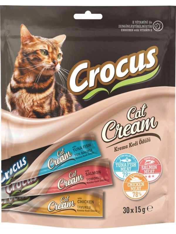 Crocus Çoklu Tavuklu Ton Balıklı Somonlu Krema Kedi Ödülü 30x15g
