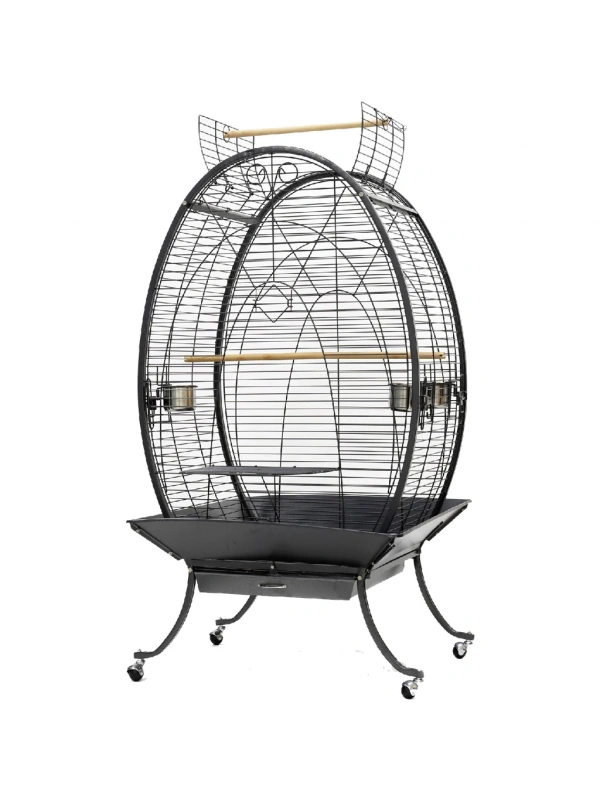 Dayang Oval Papağan Kafesi Ayaklı Siyah 89x60x159