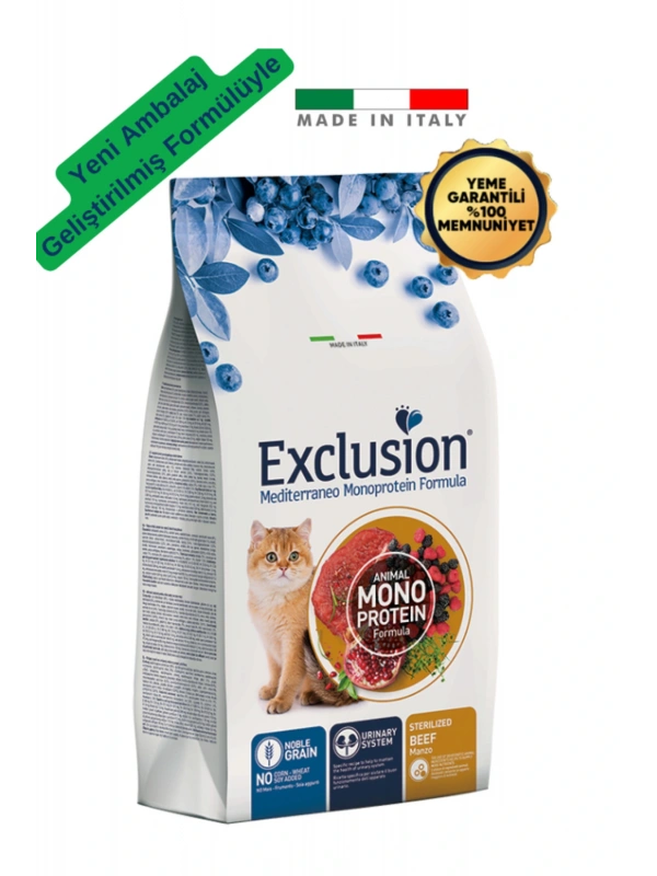 Exclusion Düşük Tahıllı Monoprotein Sığır Etli Ve Narlı Kısırlaştırılmış Kedi Maması 12 Kg