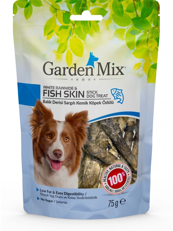 Garden Mix Balık Derisi Sargılı Kemik Köpek Ödülü 75 Gr