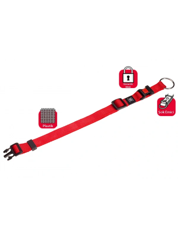 Karlıe Kilitli Boyun Tasması M 40-55cm Kırmızı