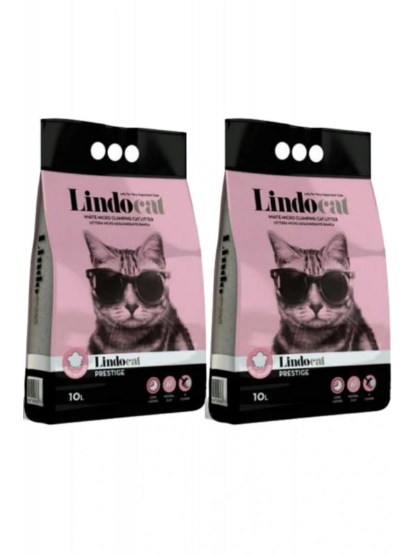 Lindocat Pudra Kokulu Parfümlü Bentonit Topaklanan Ince Taneli Kedi Kumu 10 Lt * 2 Adet