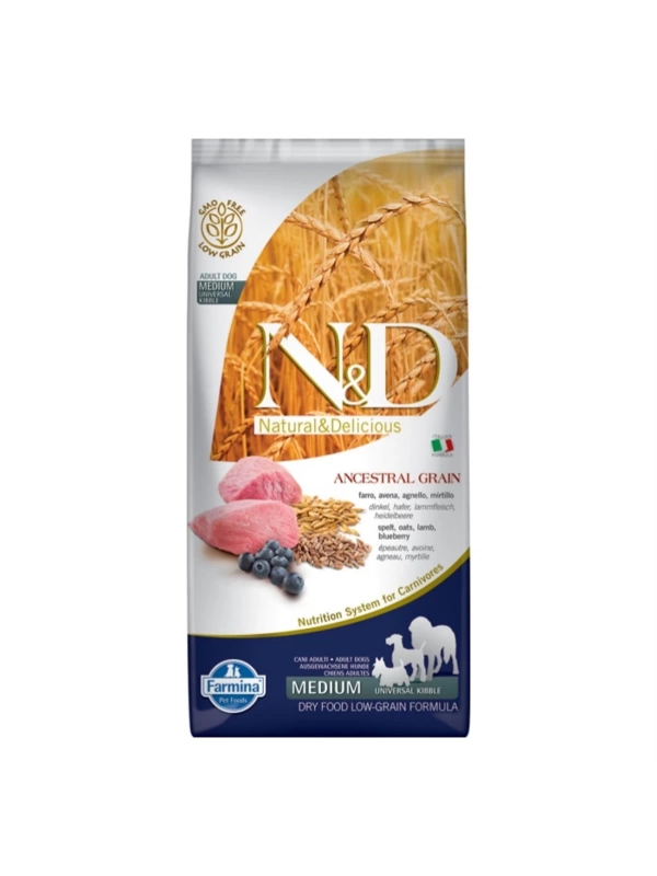 N&D Düşük Tahıllı Kuzu Etli ve Yaban Mersinli Orta/Büyük Irk 12 kg Yetişkin Köpek Maması