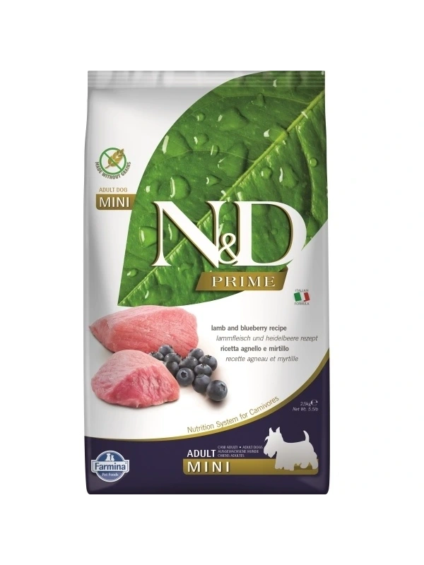 N&D Kuzu Etli Ve Yaban Mersinli Küçük Irk Tahılsız Yetişkin Köpek Maması 2,5Kg