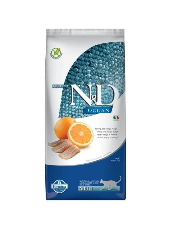 N&D Ocean Tahılsız Ringa Balıklı Ve Portakallı 10 Kg Yetişkin Kuru Kedi Maması