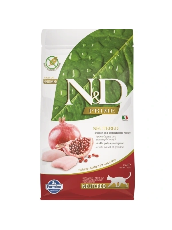 N&D Prime Tahılsız Tavuklu Ve Narlı Kısırlaştırılmış 1.5 Kg Yetişkin Kedi Maması