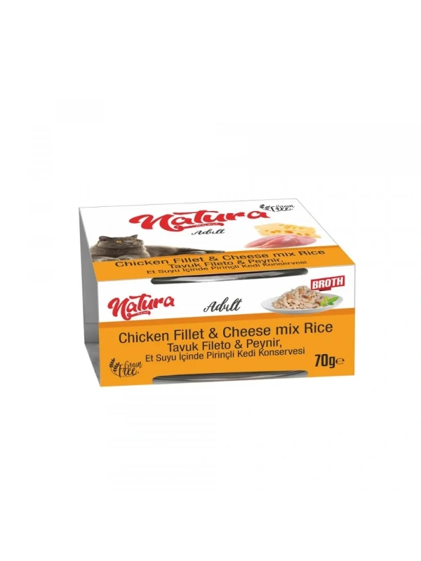 Natura Tavuk Fileto&Peynir Etsuyu İçinde Pirinçli Kedi Konservesi 70Gr
