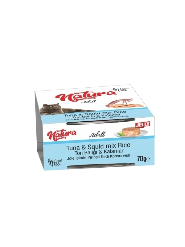Natura Ton Balığı & Kalamar, Jöle İçinde Pirinçli Kedi Konservesi 70Gr