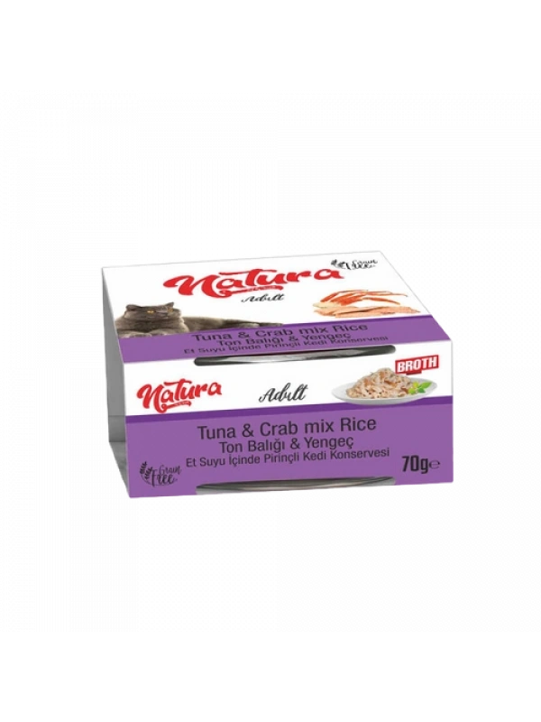 Natura Ton Balığı&Yengeç, Et Suyu İçinde Pirinçli Kedi Konservesi 70Gr