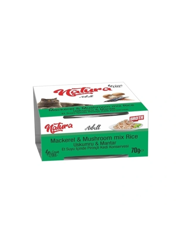 Natura Uskumru & Mantar, Et Suyu İçinde Pirinçli Kedi Konservesi 70 Gr
