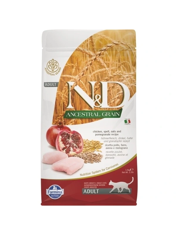ND Ancestral Graın Kedi Tavuk, Kılçıksız Buğday, Yulaf  Nar Yetişkin 1.5Kg