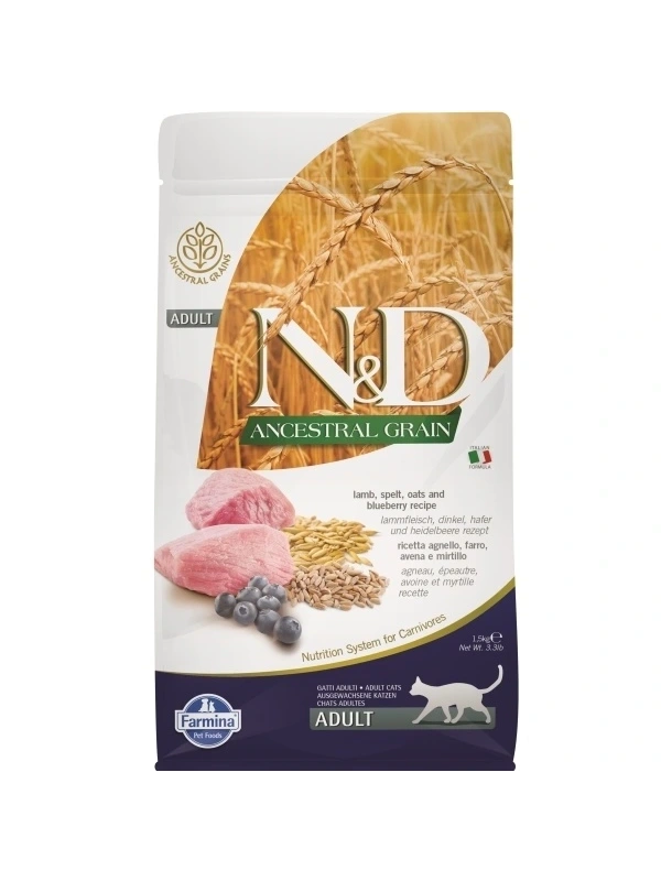 ND Ancestral Grain Kuzu Etli Ve Yaban Mersinli Yetişkin Kedi Maması 1,5Kg