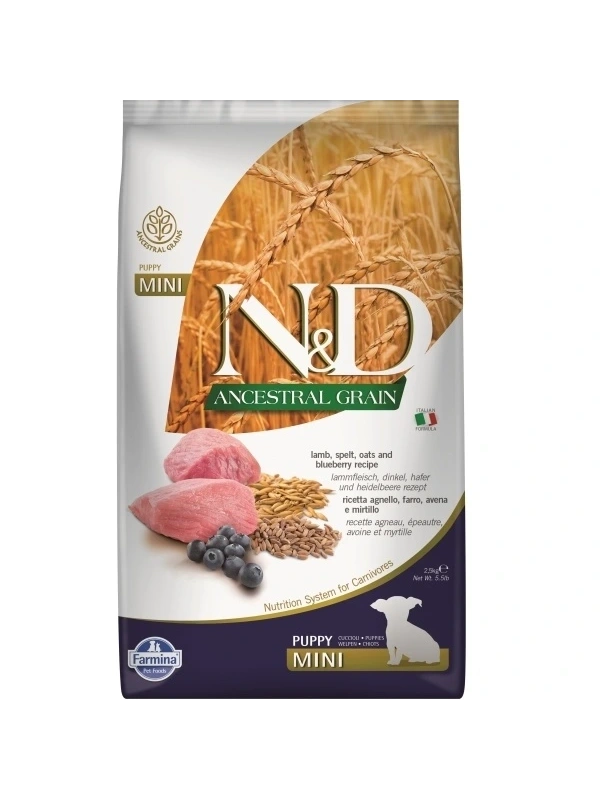 ND Ancestral Grain Kuzu Etli Yaban Mersinli Küçük Irk Yavru Köpek Maması 2,5Kg