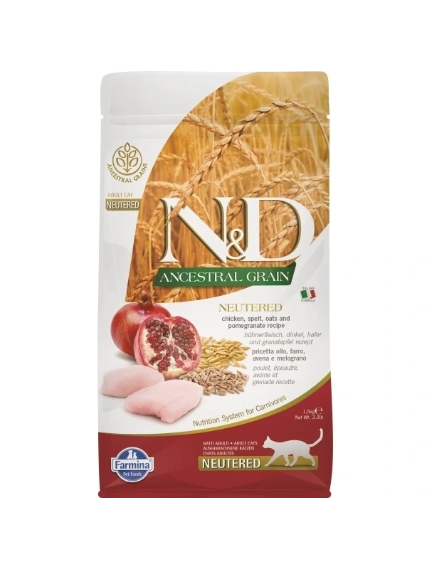 ND Ancestral Grain Tavuklu Ve Narlı Ata Tahıllı Kısırlaştırılmış Kedi Maması 1,5Kg