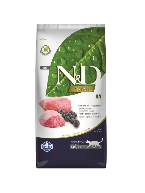 ND Prime Tahılsız Kuzu Etli Ve Yaban Mersinli 5 Kg Yetişkin Kedi Maması