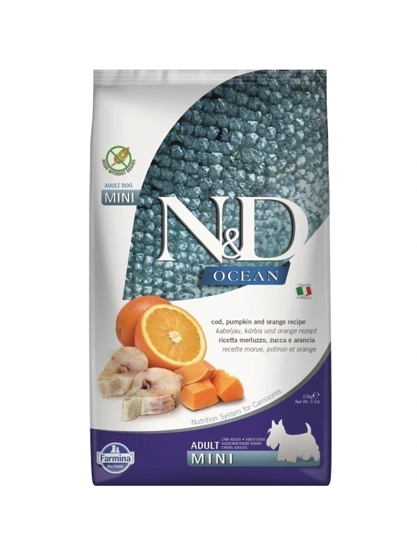 ND Tahılsız Ocean Morina Balıklı Ve Balkabaklı 2.5 Kg Mini Yetişkin Kuru Köpek Maması