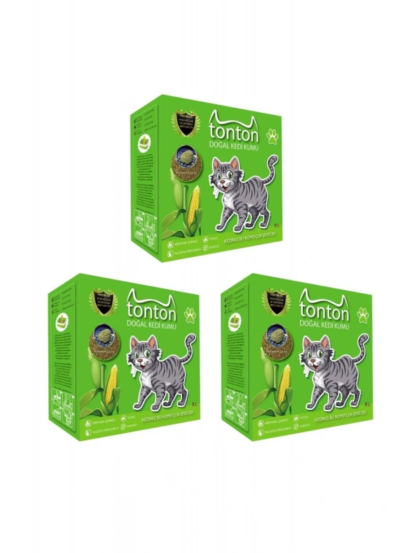 Tonton Mısır Koçanı Granülü Topaklaşan Doğal Kedi Kumu 8 Lt x 3 ADET