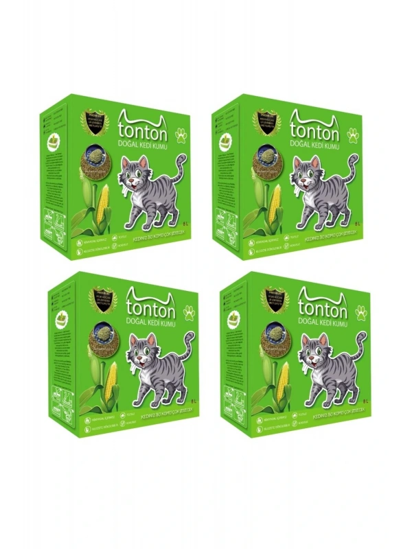 Tonton Mısır Koçanı Granülü Topaklaşan Doğal Kedi Kumu 8 Lt x 4 ADET
