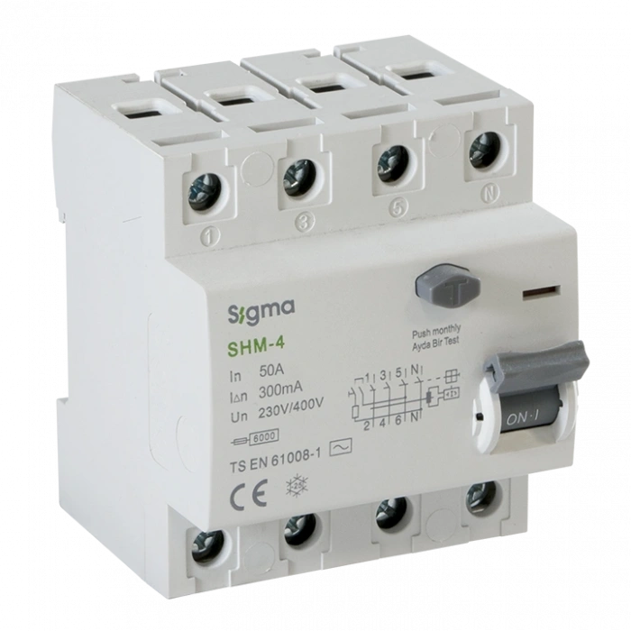 SHM 4P 50A 300mA 6 kA (TRİFAZE) KAÇAK AKIM KORUMA ŞALTERİ