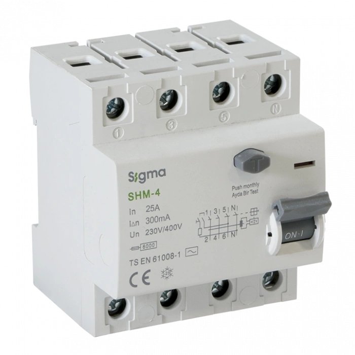 SHM 4P 25A 300mA 6 kA (TRİFAZE) KAÇAK AKIM KORUMA ŞALTERİ