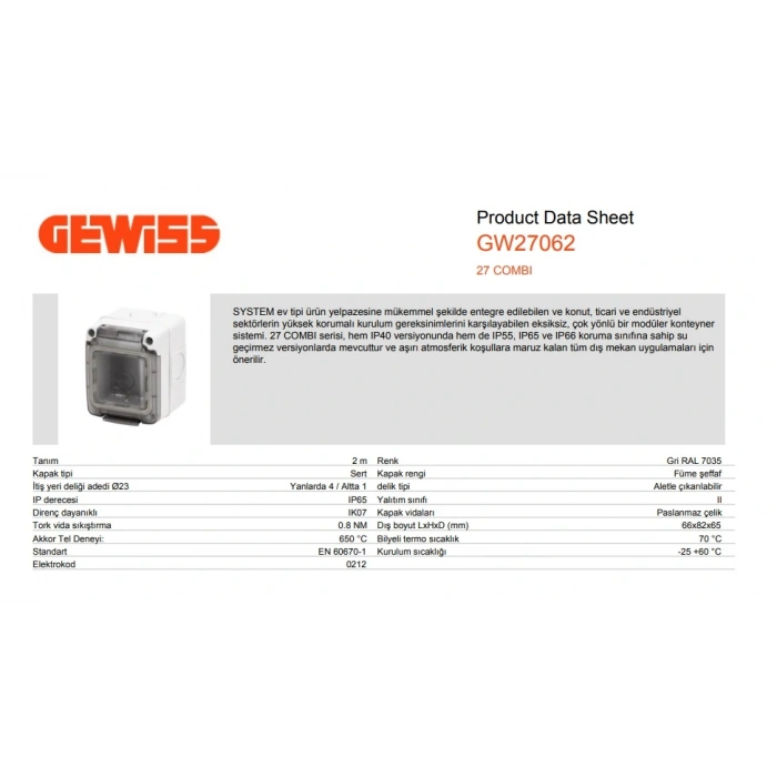 GEWISS IP 65 SIVA ÜSTÜ PRİZ