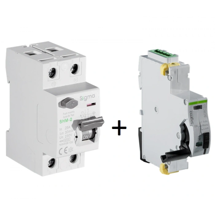 Sigma 2P*25 30mA 6kA Monofaze Kaçak Akım Rölesi + SCRC03 Otomatik Yeniden Kapama Ünitesi