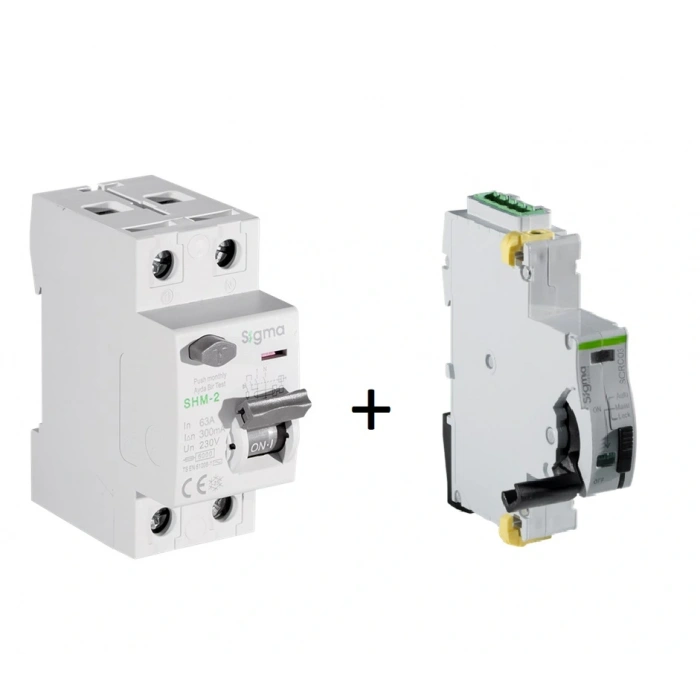 Sigma 2P*63 300mA 6kA Monofaze Kaçak Akım Rölesi + SCRC03 Otomatik Yeniden Kapama Ünitesi